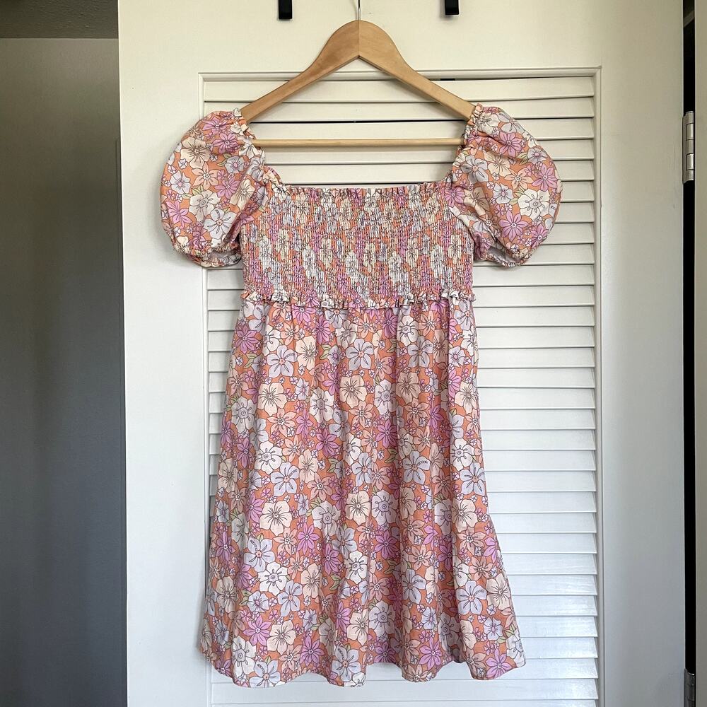 Aritzia Sunday Best Retro Floral Smocked Dress Linen Organic Cotton Small Picnic - Picture 4 of 9